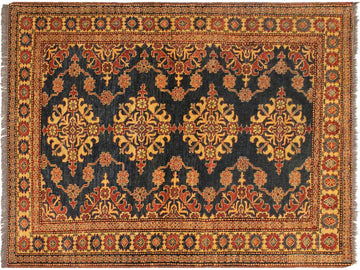 handmade Geometric Super Kazak Blue Tan Hand Knotted RECTANGLE 100% WOOL area rug 5x6